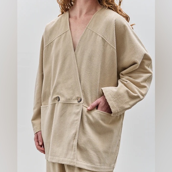 EUC Black Crane Geometric Jacket Small Ivory cotton corduroy modern coat cream